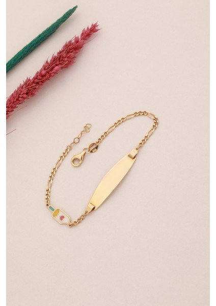 14 Ayar Altın Dondurma Detaylı Plaka Bileklik