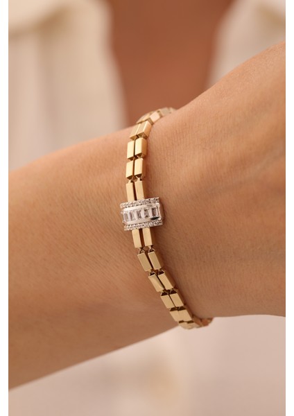 14 Ayar Altın Külçe Silindir Baget Taşlı Bileklik fiyatları