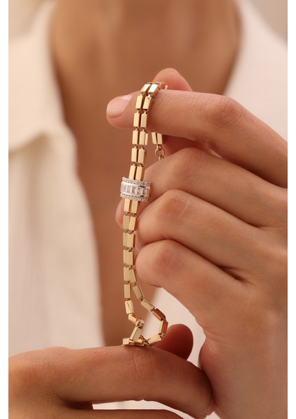 14 Ayar Altın Külçe Silindir Baget Taşlı Bileklik modelleri