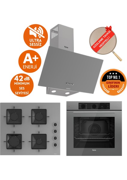 Flowart&silentart Tıve Yeni Seri Sessiz Antrasit Gri Ankastre Set (D088-SA + QBL62CPR +SS208)