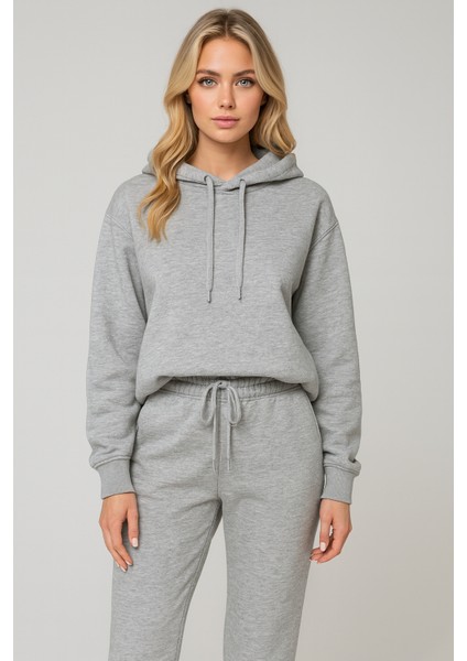 Kadın Paça Lastik Üç Ip Şardonlu Lopez Eşofman Altı Gri