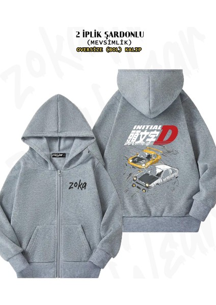 Unisex Mountain Drift Racing Initial Baskılı Oversize Sırt Baskılı Fermuarlı Kapşonlu Hırka