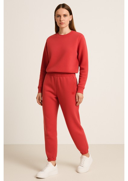 Kadın Paça Lastik Üç Ip Şardonlu Ece Eşofman Altı Nar