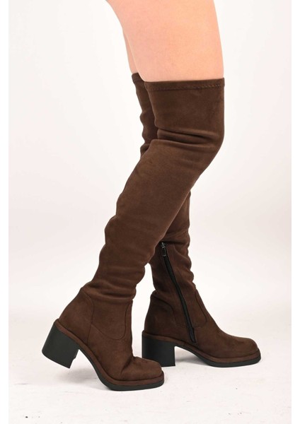 Bağcıksız Streç Detaylı Termo Taban Hakiki Deri Çizme 336-1236 Kadın Çizme