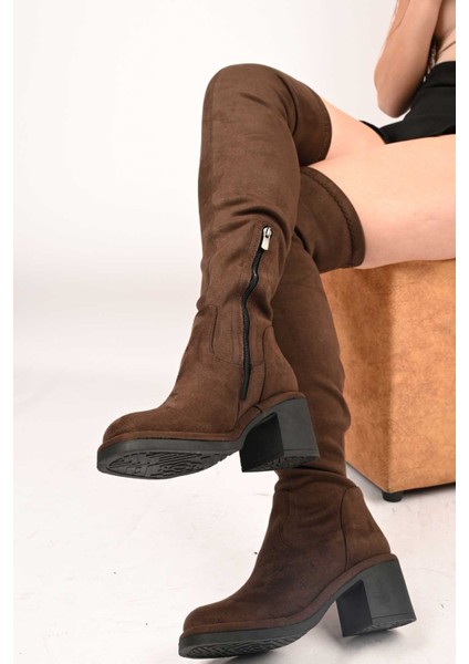 Bağcıksız Streç Detaylı Termo Taban Hakiki Deri Çizme 336-1236 Kadın Çizme