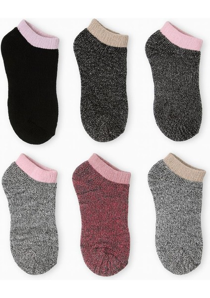 6 Çift Kadın Ekstra Kalın Termal Havlu Kendinden Desenli Patik Çorap