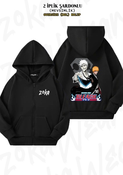 Unisex Bleach Ichigo Kurosaki (Vasto Lorde) Baskılı Oversize Sırt Baskılı Fermuarlı Kapşonlu Hırka