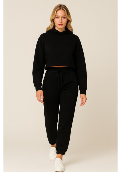 Kadın Paça Lastik Üç Ip Şardonlu Lopez Eşofman Altı Siyah