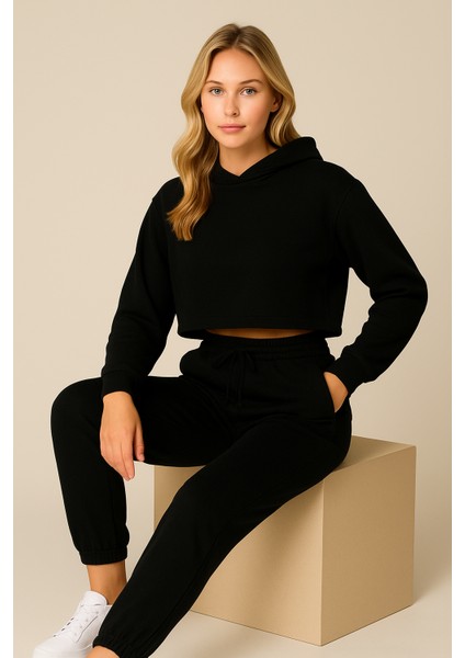 Kadın Paça Lastik Üç Ip Şardonlu Lopez Eşofman Altı Siyah modelleri