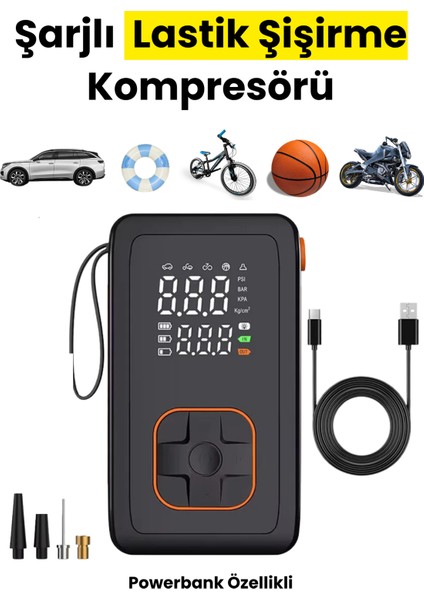4000 Mah Şarjlı Taşınabilir Araba Lastik Hava Top Şişirme Pompası LED Işıklı Dijital Hava Kompresörü