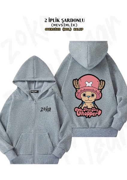 Unisex Tony Tony Chopper Baskılı Oversize Sırt Baskılı Fermuarlı Kapşonlu Hırka