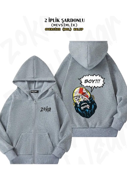 Unisex Boy!!! God Of War Kratos Baskılı Oversize Sırt Baskılı Fermuarlı Kapşonlu Hırka