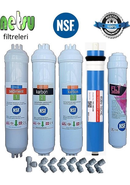Nsf-Çift Karbon Tüm Kapalı Kasa Su Arıtma Cihazı Filtresi-5 li Filtre Seti-
