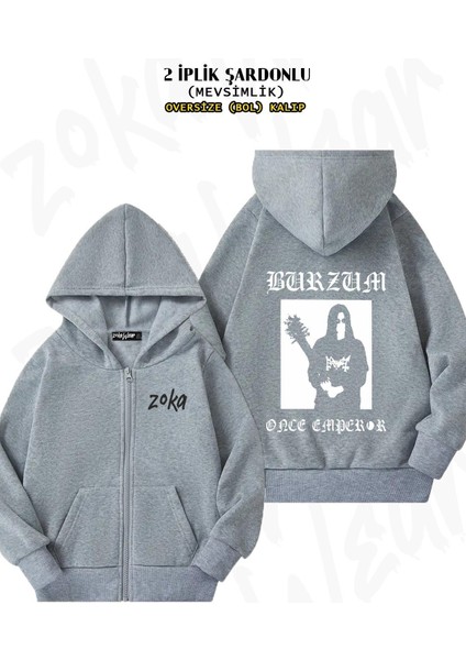 Unisex Burzum V3 Baskılı Oversize Sırt Baskılı Fermuarlı Kapşonlu Hırka