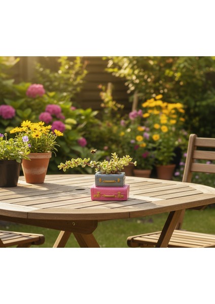 Vintage Çift Bavul Saksı- Masaüstü Düzenleyici- Dekoratif Bavul Saksı Pembe-Gri 12*8 fırsatları