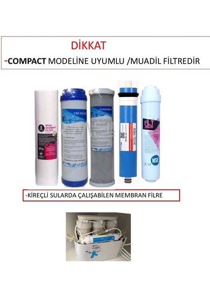 İhlas Aura Cebilon Compact ve Tüm Açık Kasa Su Arıtma Cihazı Filtresi,5 li Filtre Seti.