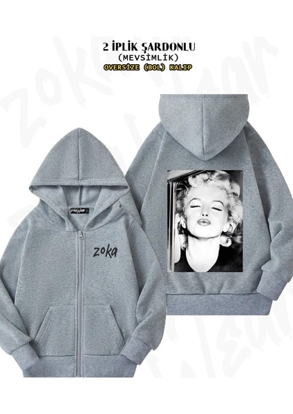 Unisex Marilyn Monroe Bw Vintage D59 Baskılı Oversize Sırt Baskılı Fermuarlı Kapşonlu Hırka