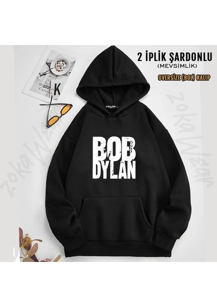 Unisex Bob Dylan Logo Baskılı Kapşonlu Sweatshirt (2 Iplik)