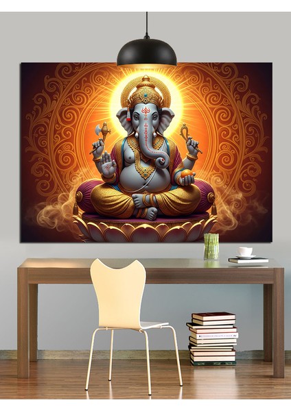 Oturan Fil Başlı Hindu Tanrısı Ganesha Dekoratif Kanvas - Mdf Ahşap Tablo fiyatları