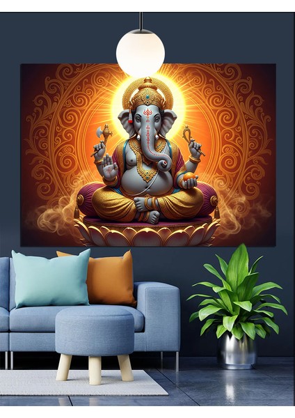 Oturan Fil Başlı Hindu Tanrısı Ganesha Dekoratif Kanvas - Mdf Ahşap Tablo modelleri