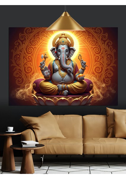 Oturan Fil Başlı Hindu Tanrısı Ganesha Dekoratif Kanvas - Mdf Ahşap Tablo fırsatları