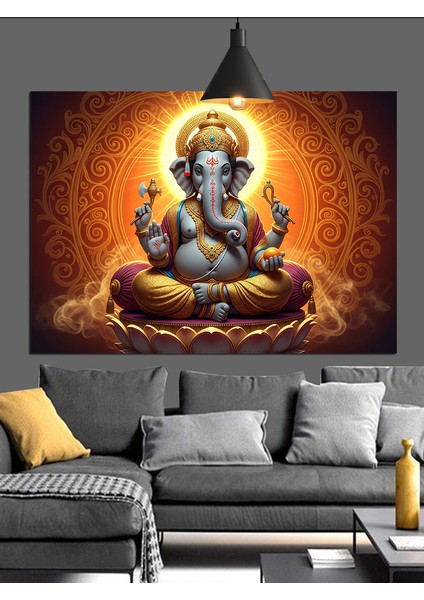 Oturan Fil Başlı Hindu Tanrısı Ganesha Dekoratif Kanvas - Mdf Ahşap Tablo indirimleri