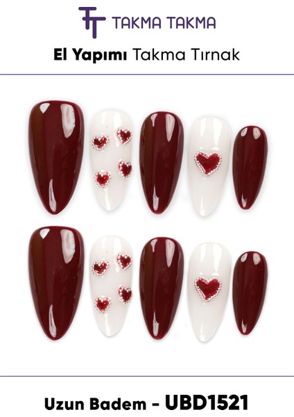 10'lu Bordo Uzun Badem UBD1521 Tekrar Kullanılabilir El Yapımı Protez Takma Tırnak - Bordo-XS indirimleri
