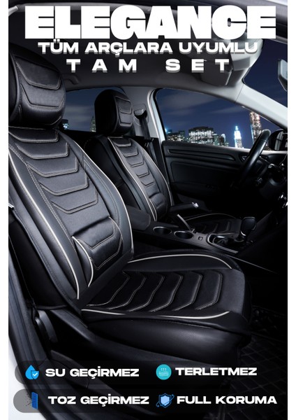 Full Ortopedik Tüm Araçlara Uyumlu Terletmez Elegance Serisi Deri Oto Koltuk Kılıfı 5li Takım Set