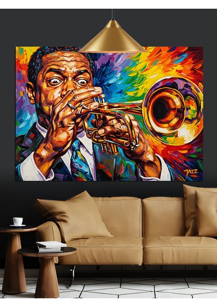 Caz Müzisyeni Trompet Çalıyor Dekoratif Kanvas - Mdf Ahşap Tablo
