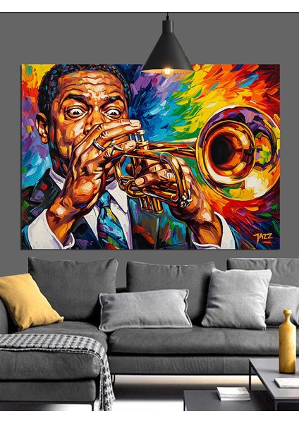 Caz Müzisyeni Trompet Çalıyor Dekoratif Kanvas - Mdf Ahşap Tablo fiyatları