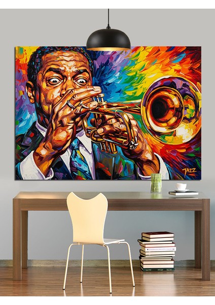 Caz Müzisyeni Trompet Çalıyor Dekoratif Kanvas - Mdf Ahşap Tablo fırsatları
