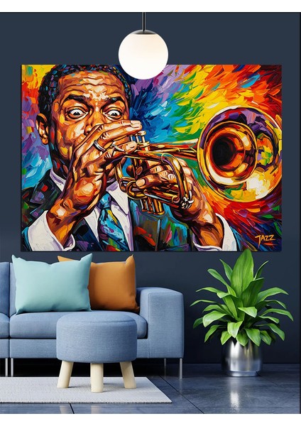 Caz Müzisyeni Trompet Çalıyor Dekoratif Kanvas - Mdf Ahşap Tablo indirimleri
