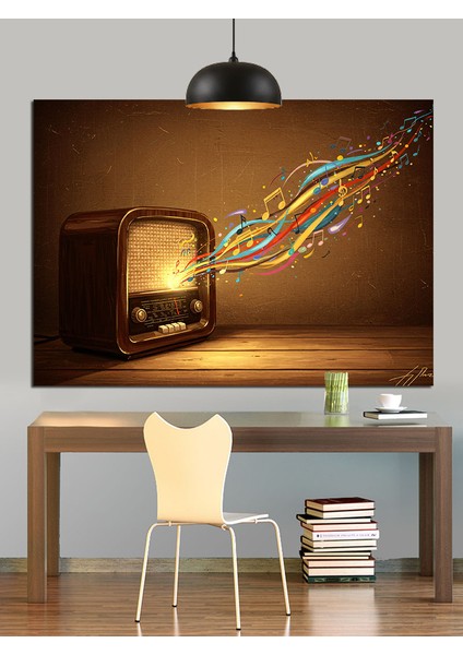 Eski Radyo ve Notalar Dekoratif Kanvas - Mdf Ahşap Tablo fiyatları