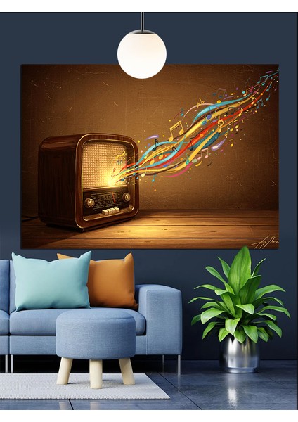 Eski Radyo ve Notalar Dekoratif Kanvas - Mdf Ahşap Tablo modelleri