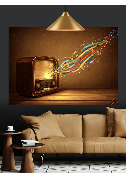 Eski Radyo ve Notalar Dekoratif Kanvas - Mdf Ahşap Tablo fırsatları