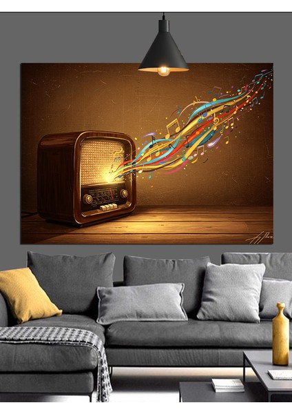 Eski Radyo ve Notalar Dekoratif Kanvas - Mdf Ahşap Tablo indirimleri