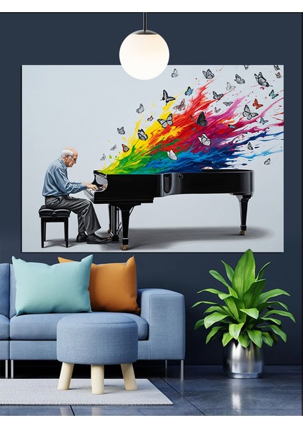 Piyano Çalan Piyanist Sanat Dekoratif Kanvas - Mdf Ahşap Tablo fırsatları