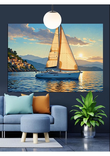 Denizde Yelkenli Gemi Seyahati Dekoratif Kanvas - Mdf Ahşap Tablo