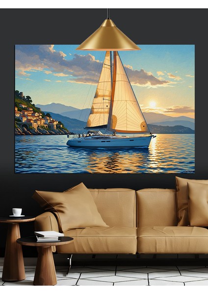 Denizde Yelkenli Gemi Seyahati Dekoratif Kanvas - Mdf Ahşap Tablo fiyatları