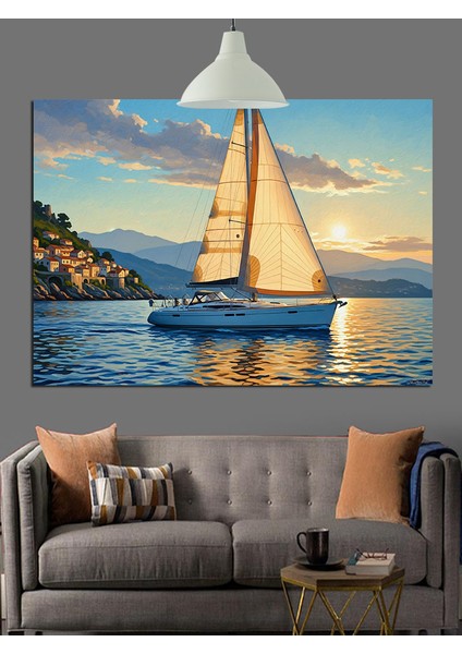 Denizde Yelkenli Gemi Seyahati Dekoratif Kanvas - Mdf Ahşap Tablo fırsatları