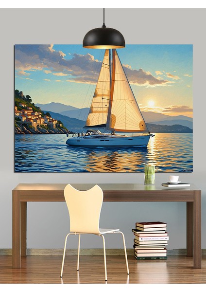 Denizde Yelkenli Gemi Seyahati Dekoratif Kanvas - Mdf Ahşap Tablo indirimleri