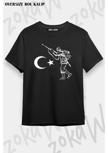 Unisex Oversize Kalıp Türk Askeri Tasarım Baskılı Tshirt