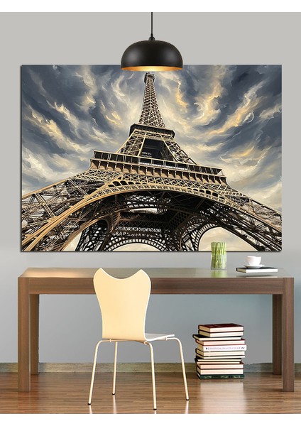 Siyah-Beyaz Eyfel Kulesi Dekoratif Kanvas - Mdf Ahşap Tablo