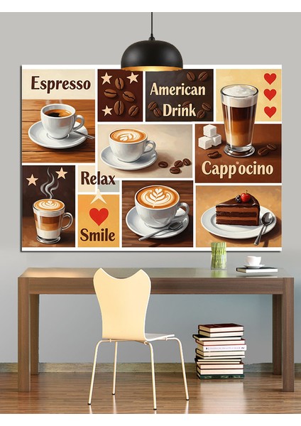 Farklı Kahve Çeşitleri Menü Tablosu Dekoratif Kanvas - Mdf Ahşap Tablo fiyatları