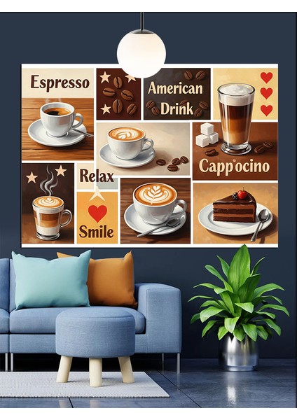 Farklı Kahve Çeşitleri Menü Tablosu Dekoratif Kanvas - Mdf Ahşap Tablo modelleri