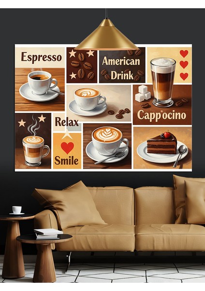 Farklı Kahve Çeşitleri Menü Tablosu Dekoratif Kanvas - Mdf Ahşap Tablo fırsatları