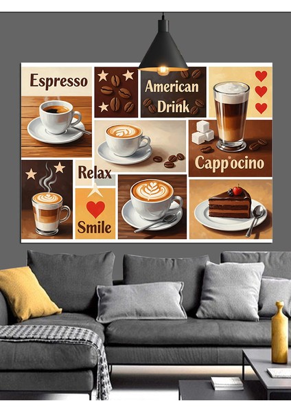 Farklı Kahve Çeşitleri Menü Tablosu Dekoratif Kanvas - Mdf Ahşap Tablo indirimleri