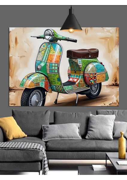 Retro Scooter Yeşil Vespa Dekoratif Kanvas - Mdf Ahşap Tablo modelleri
