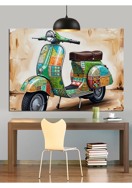 Retro Scooter Yeşil Vespa Dekoratif Kanvas - Mdf Ahşap Tablo indirimleri