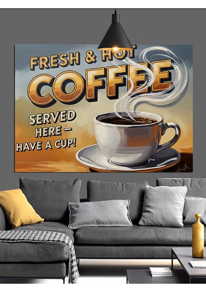 Retro Kahve Reklamı Afişi Dekoratif Kanvas - Mdf Ahşap Tablo